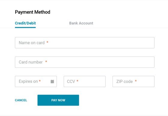 Autobooks payment method screen.