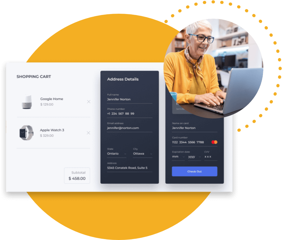 Woman using computer to make an online purchase.