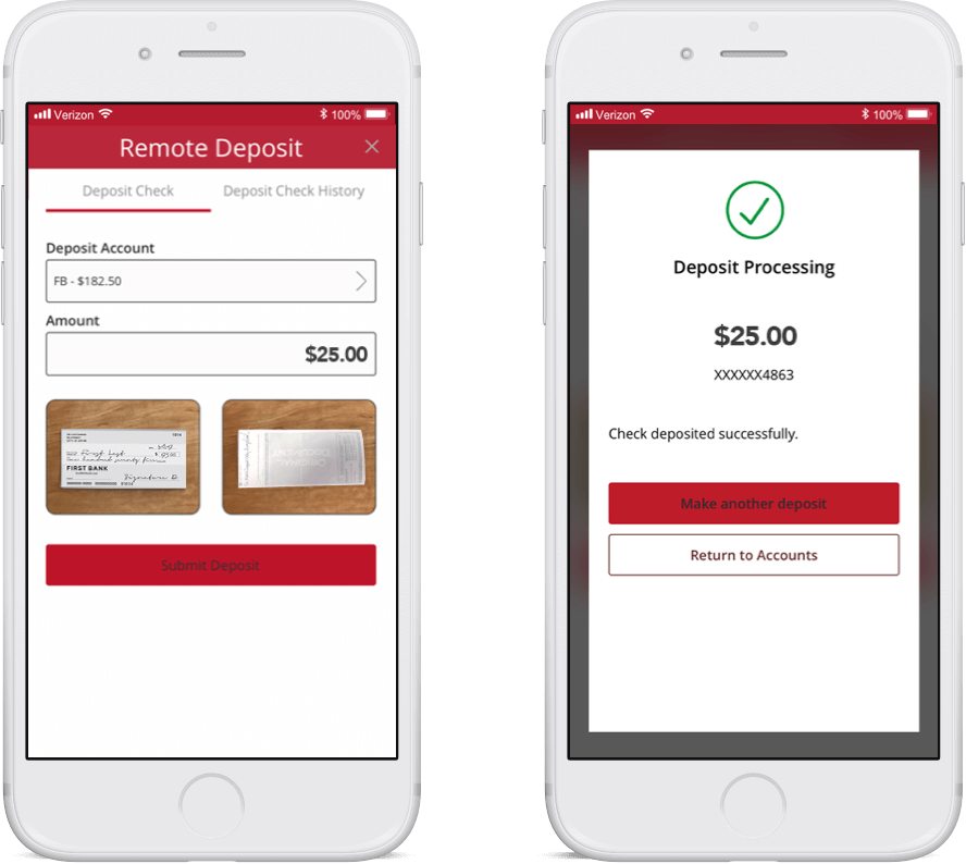 phone with lite Valley Credit Union mobile check deposit app
